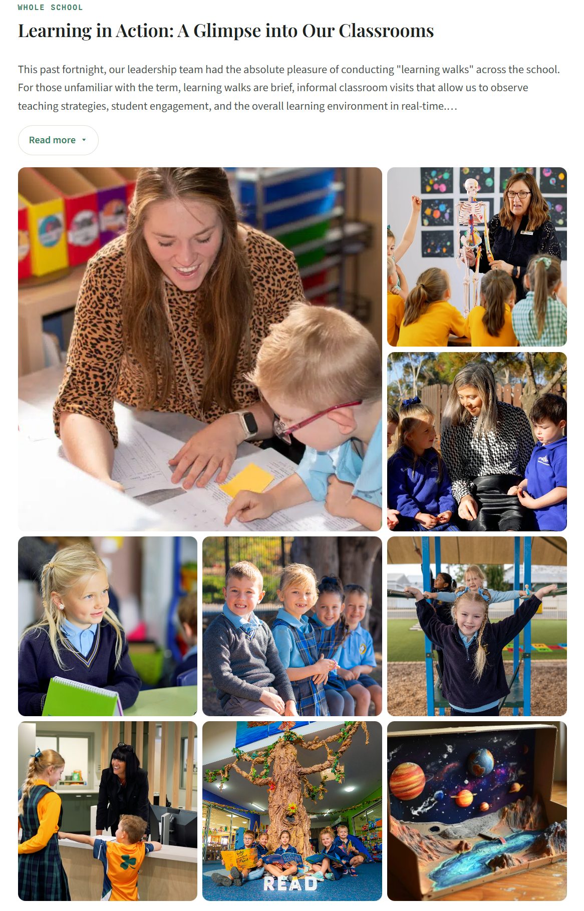 A photo gallery inside a real school newsletter edition