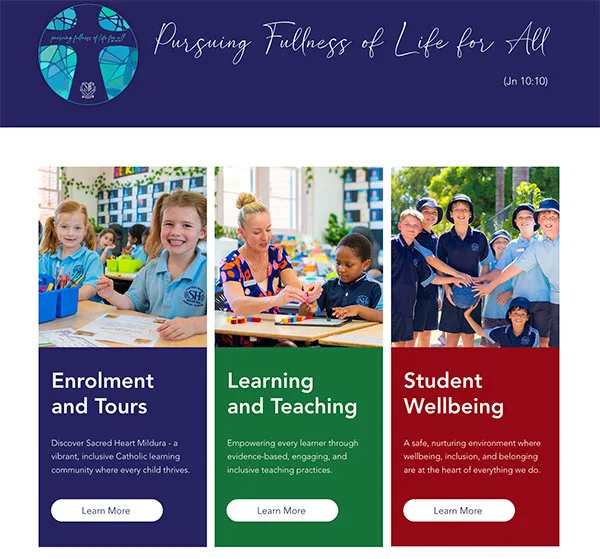Sacred Heart Mildura website sections