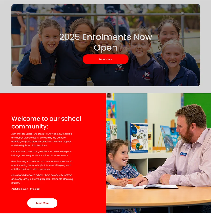 A school website on a phone
